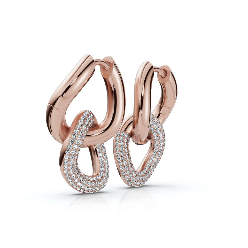 The Sovereign Interlock: 1.26 CTW Sculptural Pavé Link Huggie Drop Earrings 14K-18K Gold/Platinum