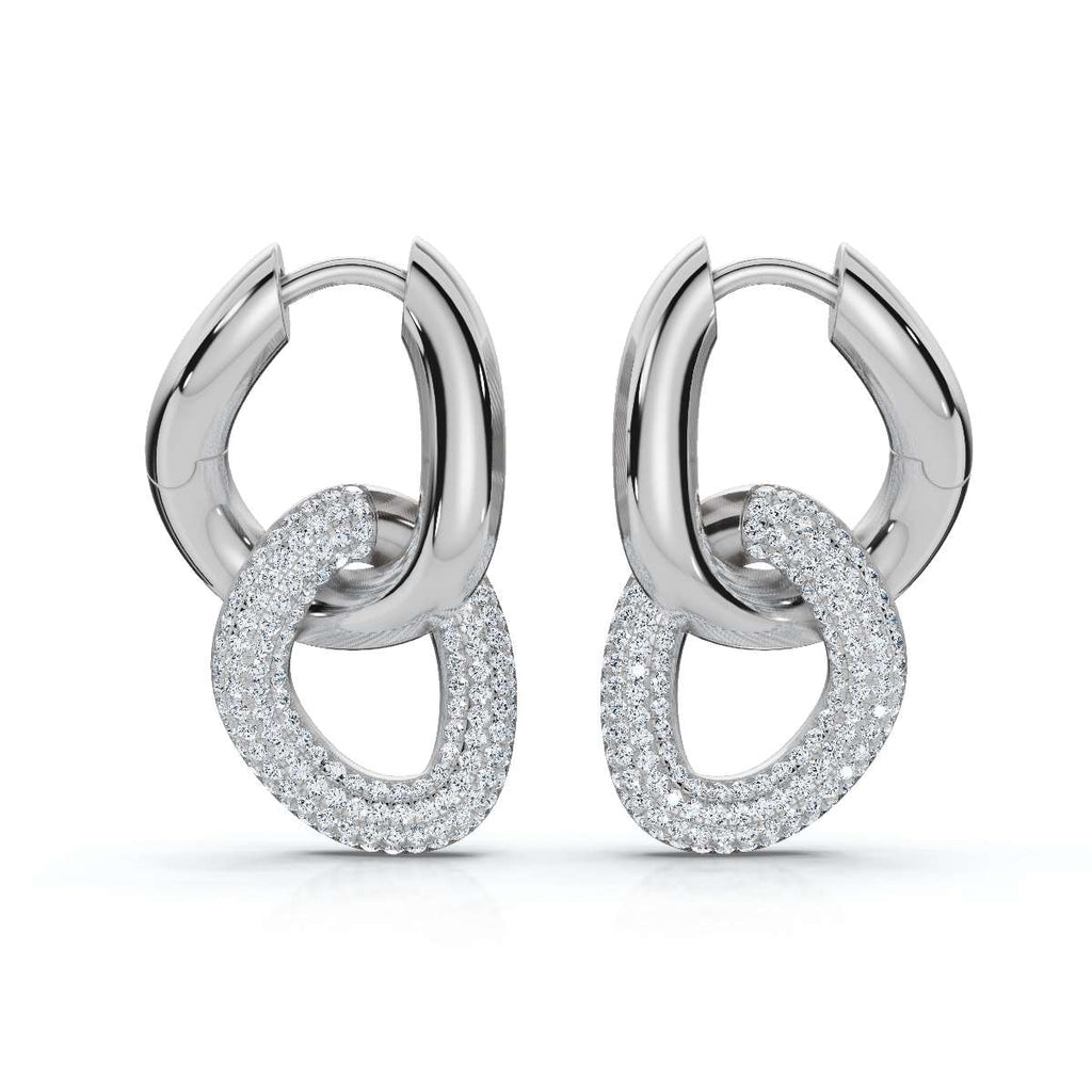 The Sovereign Interlock: 1.26 CTW Sculptural Pavé Link Huggie Drop Earrings 14K-18K Gold/Platinum