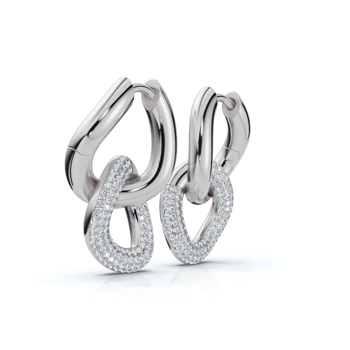 The Sovereign Interlock: 1.26 CTW Sculptural Pavé Link Huggie Drop Earrings 14K-18K Gold/Platinum