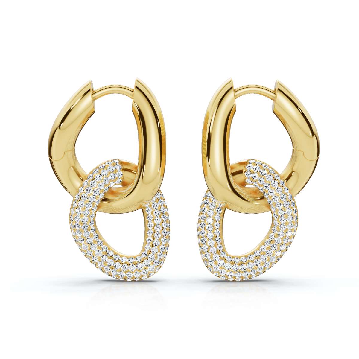The Sovereign Interlock: 1.26 CTW Sculptural Pavé Link Huggie Drop Earrings 14K-18K Gold/Platinum