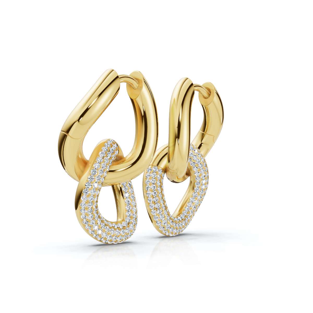 The Sovereign Interlock: 1.26 CTW Sculptural Pavé Link Huggie Drop Earrings 14K-18K Gold/Platinum