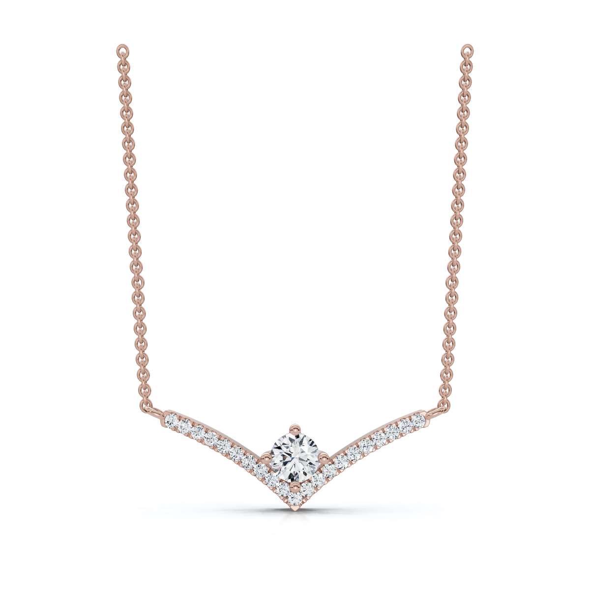 The Siren Chevron: 0.23 CTW Floating Solitaire V-Necklace 14K-18K Gold/Platinum