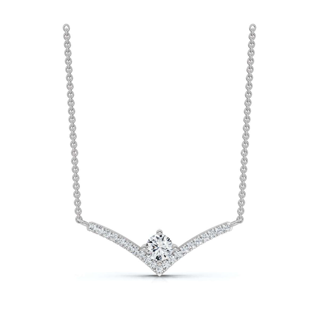 The Siren Chevron: 0.23 CTW Floating Solitaire V-Necklace 14K-18K Gold/Platinum