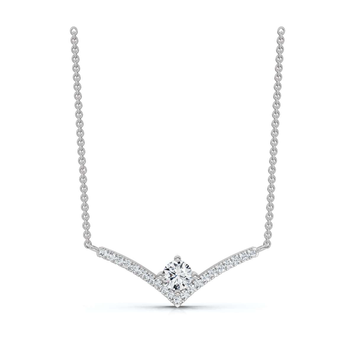 The Siren Chevron: 0.23 CTW Floating Solitaire V-Necklace 14K-18K Gold/Platinum