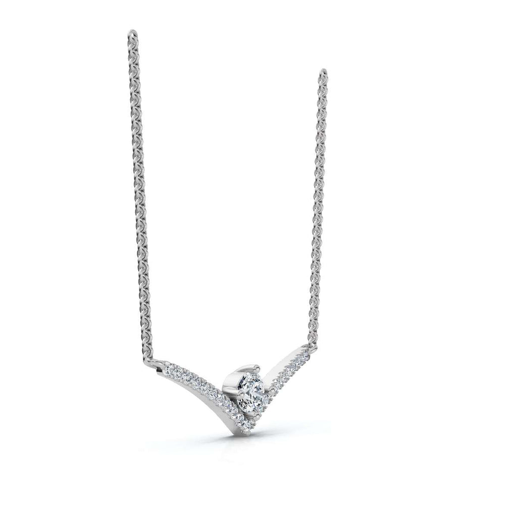 The Siren Chevron: 0.23 CTW Floating Solitaire V-Necklace 14K-18K Gold/Platinum
