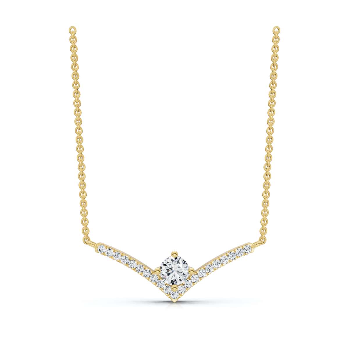 The Siren Chevron: 0.23 CTW Floating Solitaire V-Necklace 14K-18K Gold/Platinum