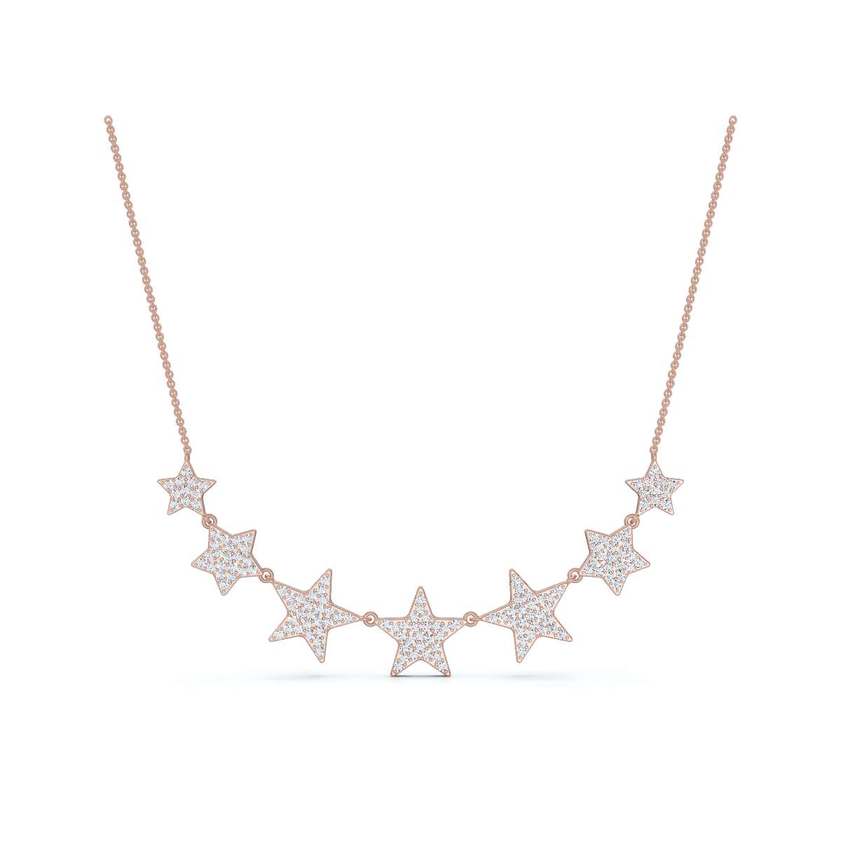 Star-shaped necklace with rose gold chain on a white background