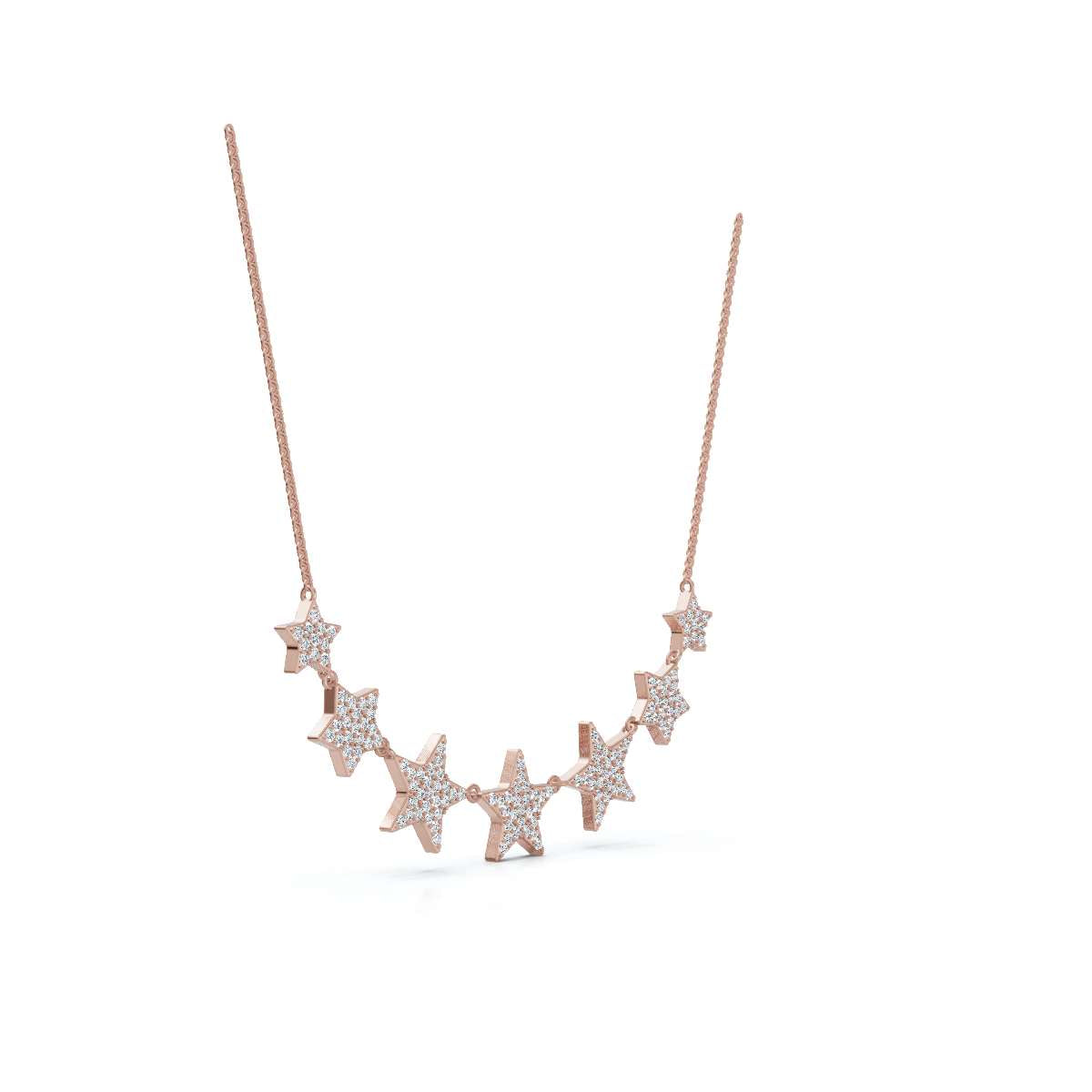 Star-shaped necklace with rose gold chain on a white background