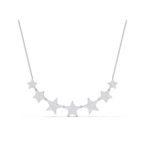 Silver star-shaped necklace on a white background