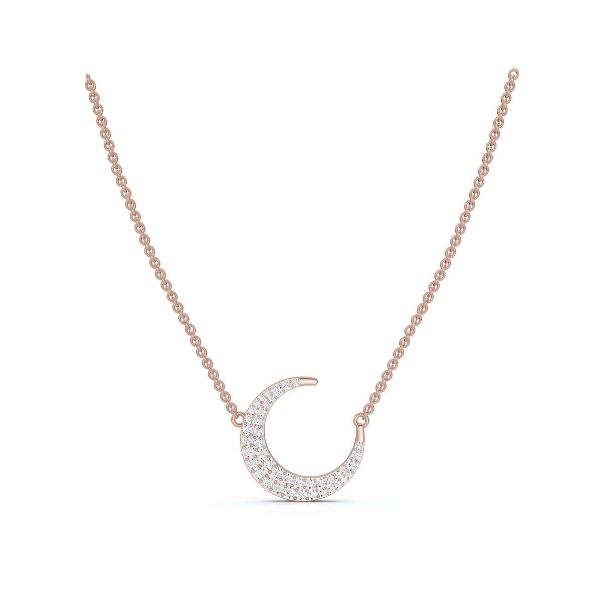 The Artemis Crescent: 0.50 CTW Micro-Pavé Diamond Stationary 14K-18K Gold/Platinum Necklace