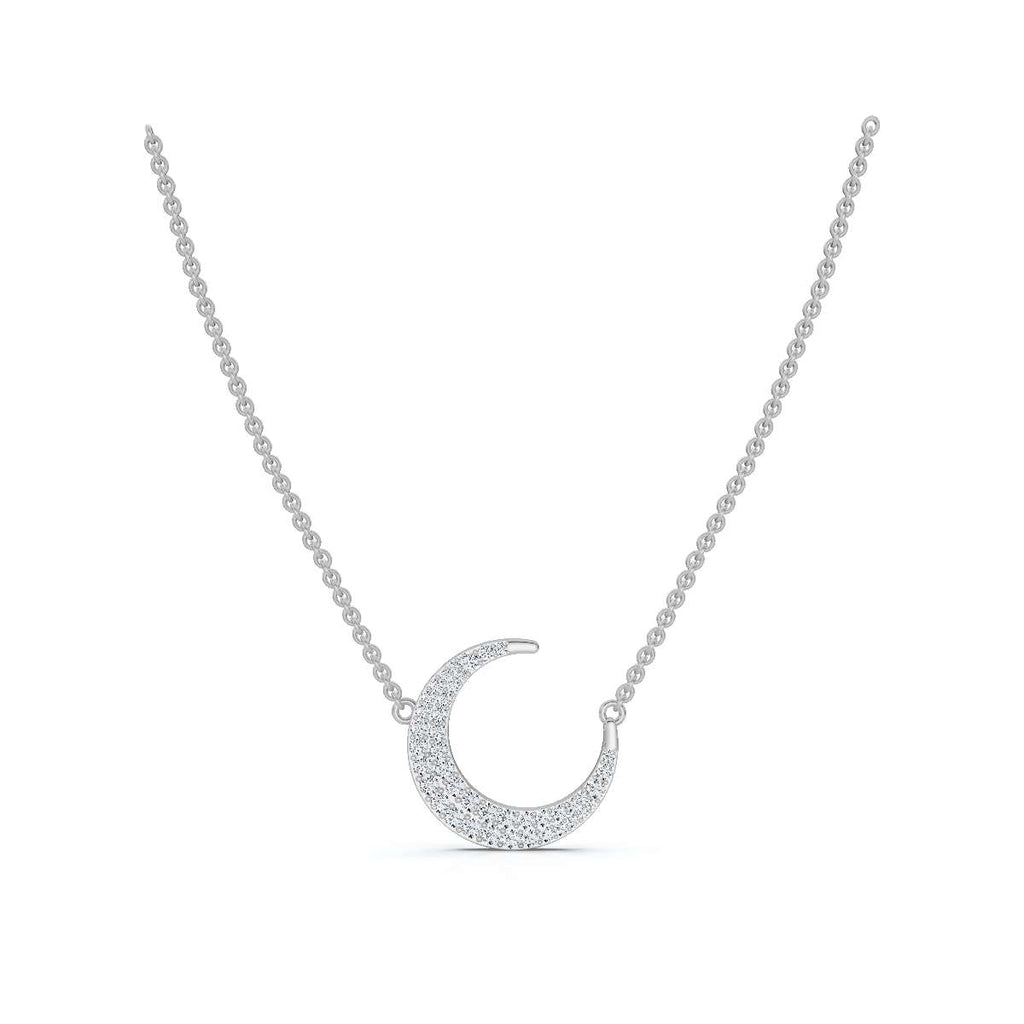The Artemis Crescent: 0.50 CTW Micro-Pavé Diamond Stationary 14K-18K Gold/Platinum Necklace