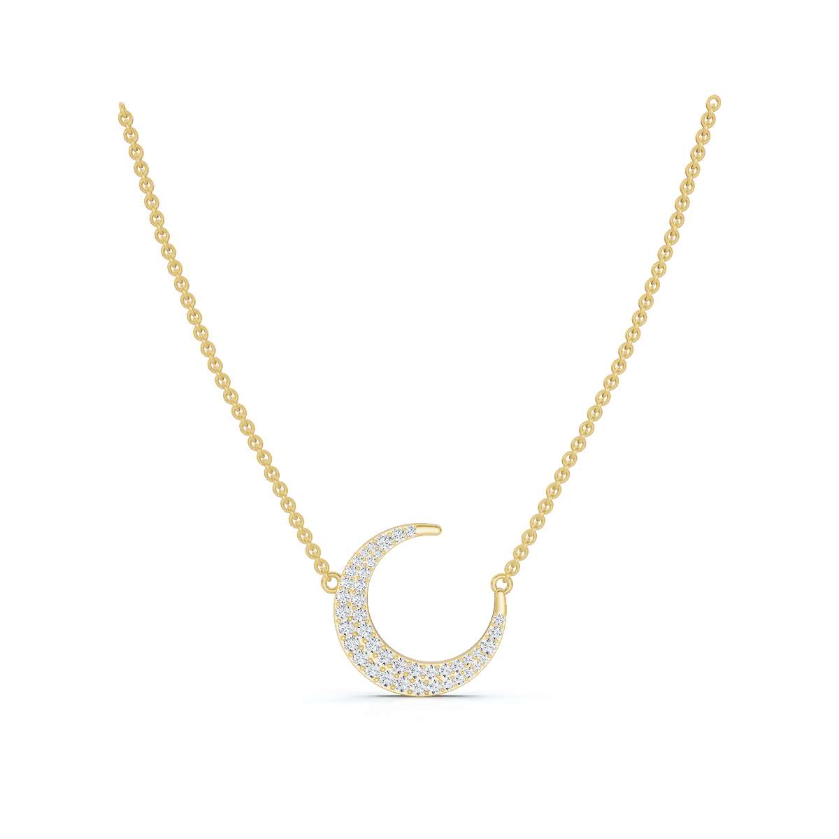 The Artemis Crescent: 0.50 CTW Micro-Pavé Diamond Stationary 14K-18K Gold/Platinum Necklace