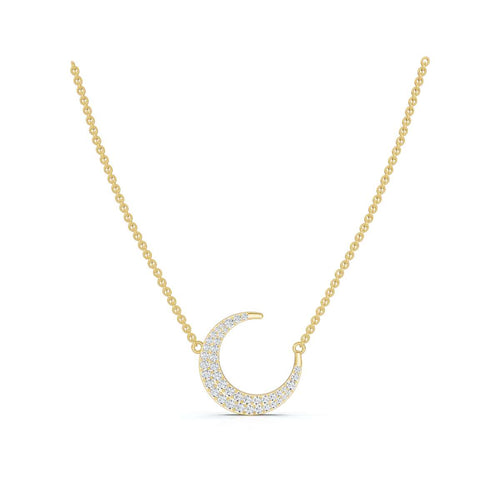 The Artemis Crescent: 0.50 CTW Micro-Pavé Diamond Stationary 14K-18K Gold/Platinum Necklace