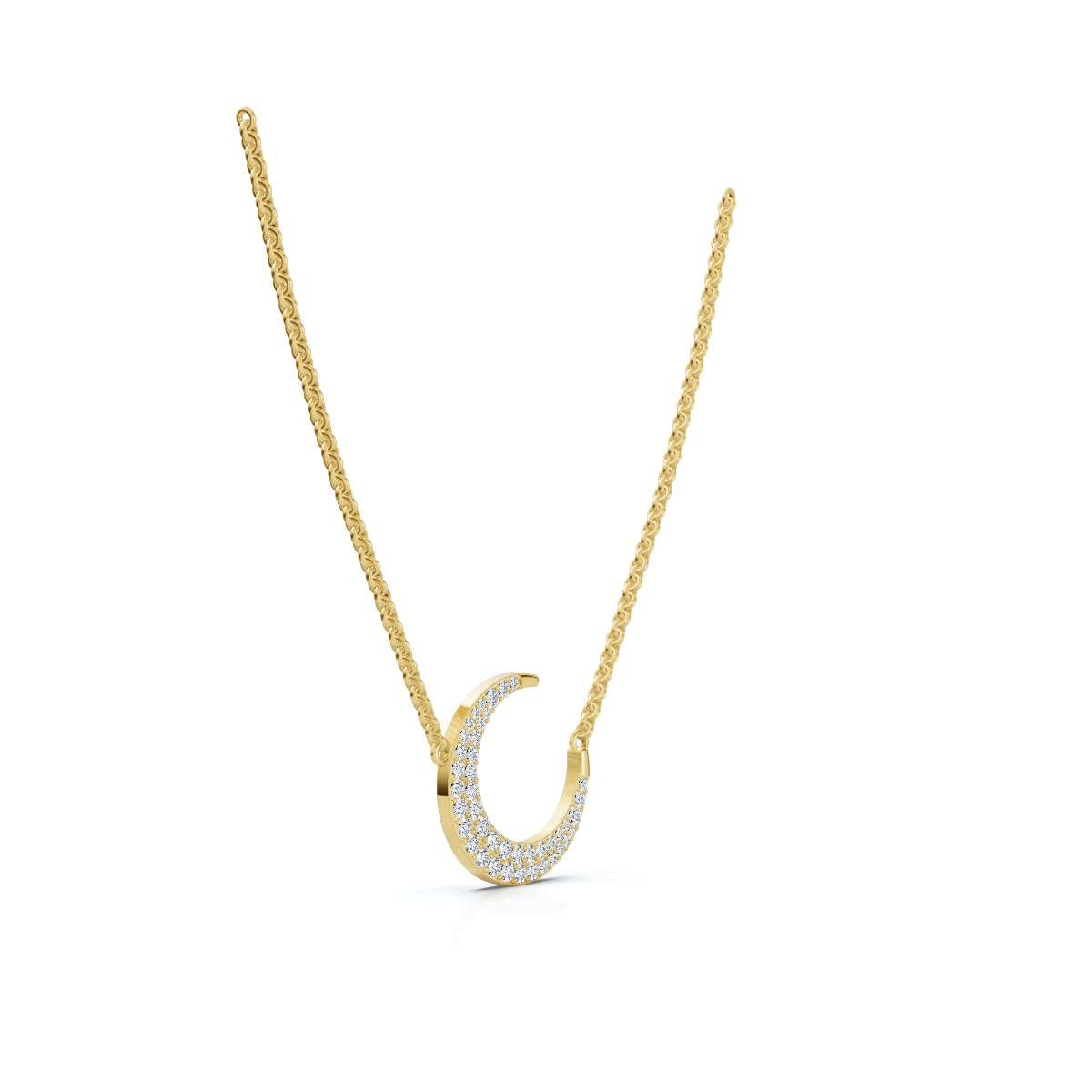 The Artemis Crescent: 0.50 CTW Micro-Pavé Diamond Stationary 14K-18K Gold/Platinum Necklace