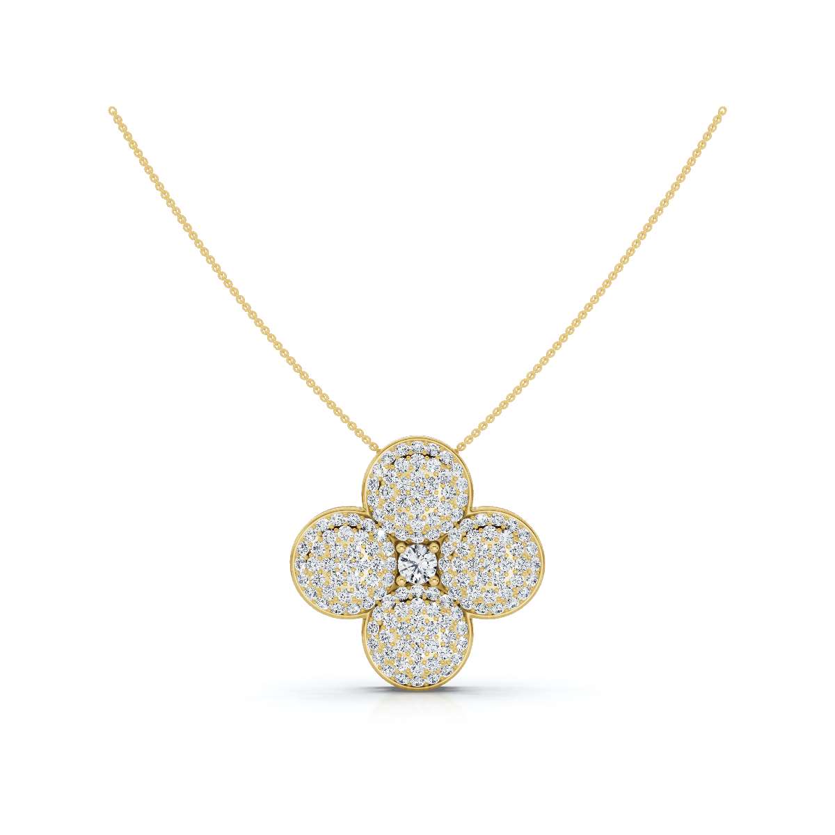 The Lucky Clover: 0.75 CTW Micro-Pave Diamond Statement Pendant 14K-18K Gold/Platinum Necklace