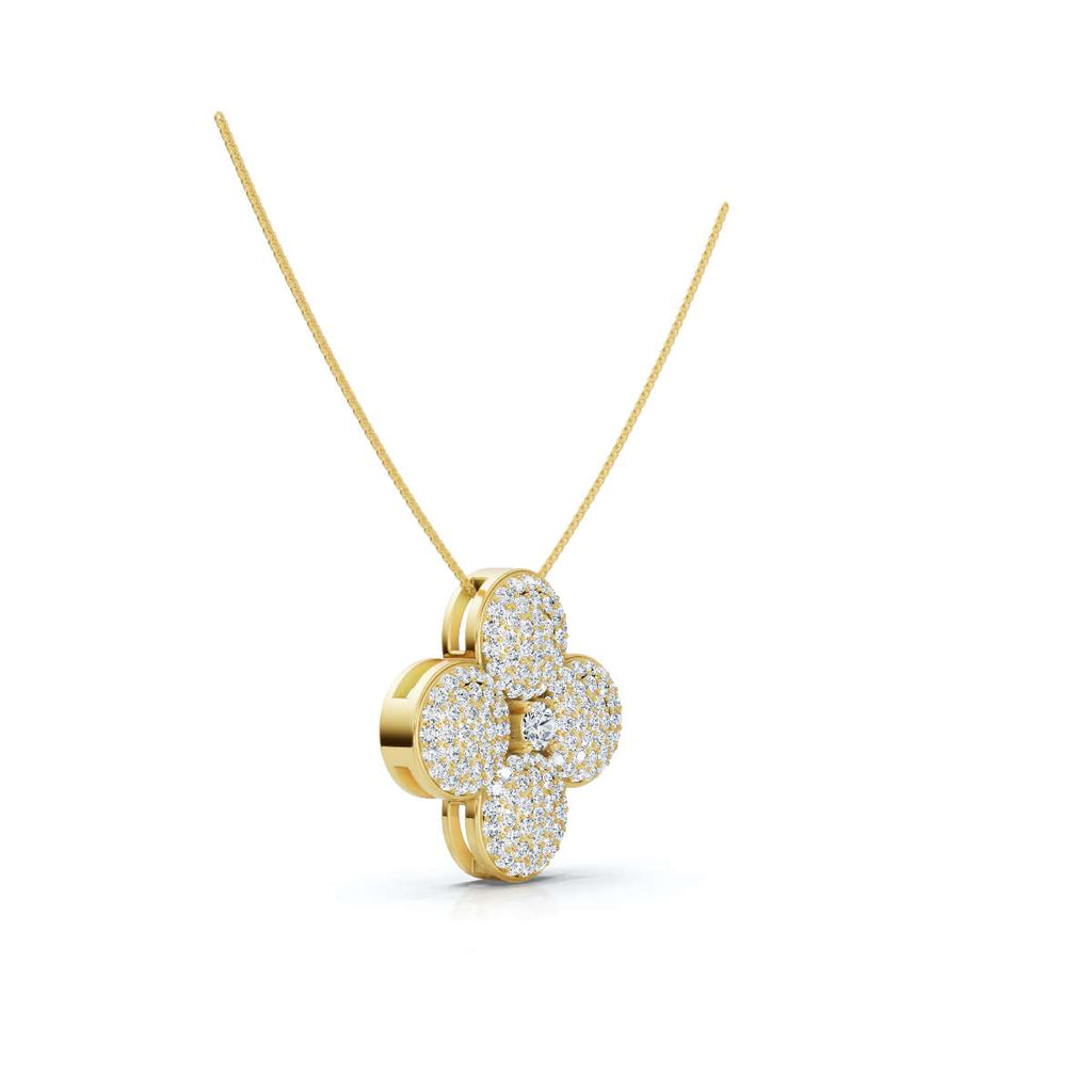 The Lucky Clover: 0.75 CTW Micro-Pave Diamond Statement Pendant 14K-18K Gold/Platinum Necklace