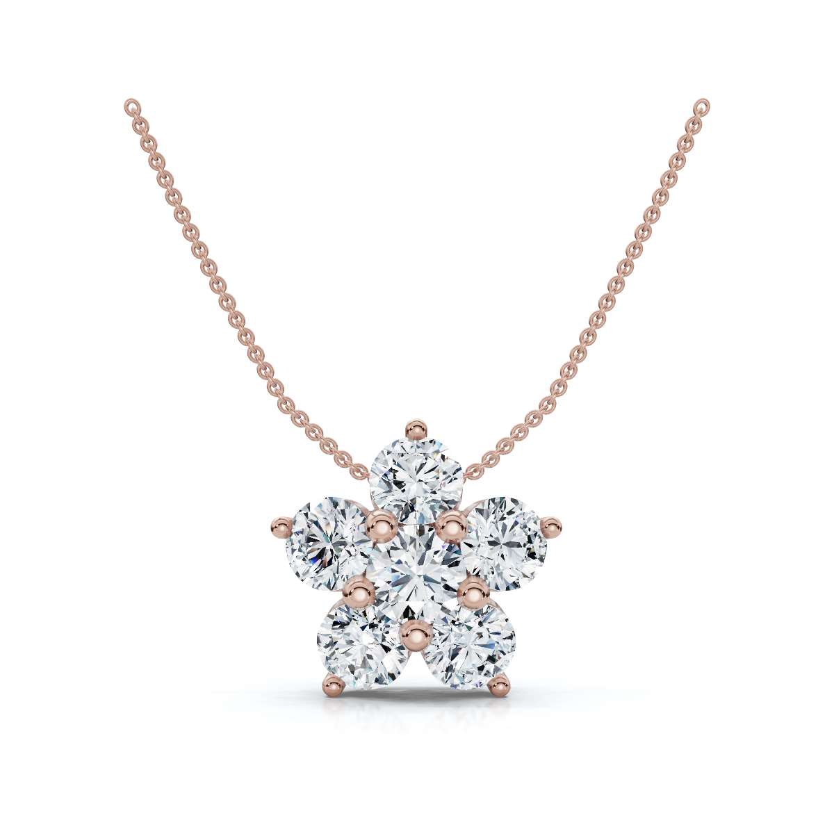 The Blossom Cluster: 1.25 CTW Five-Stone Diamond Floral Pendant 14K-18K Gold/Platinum Necklace