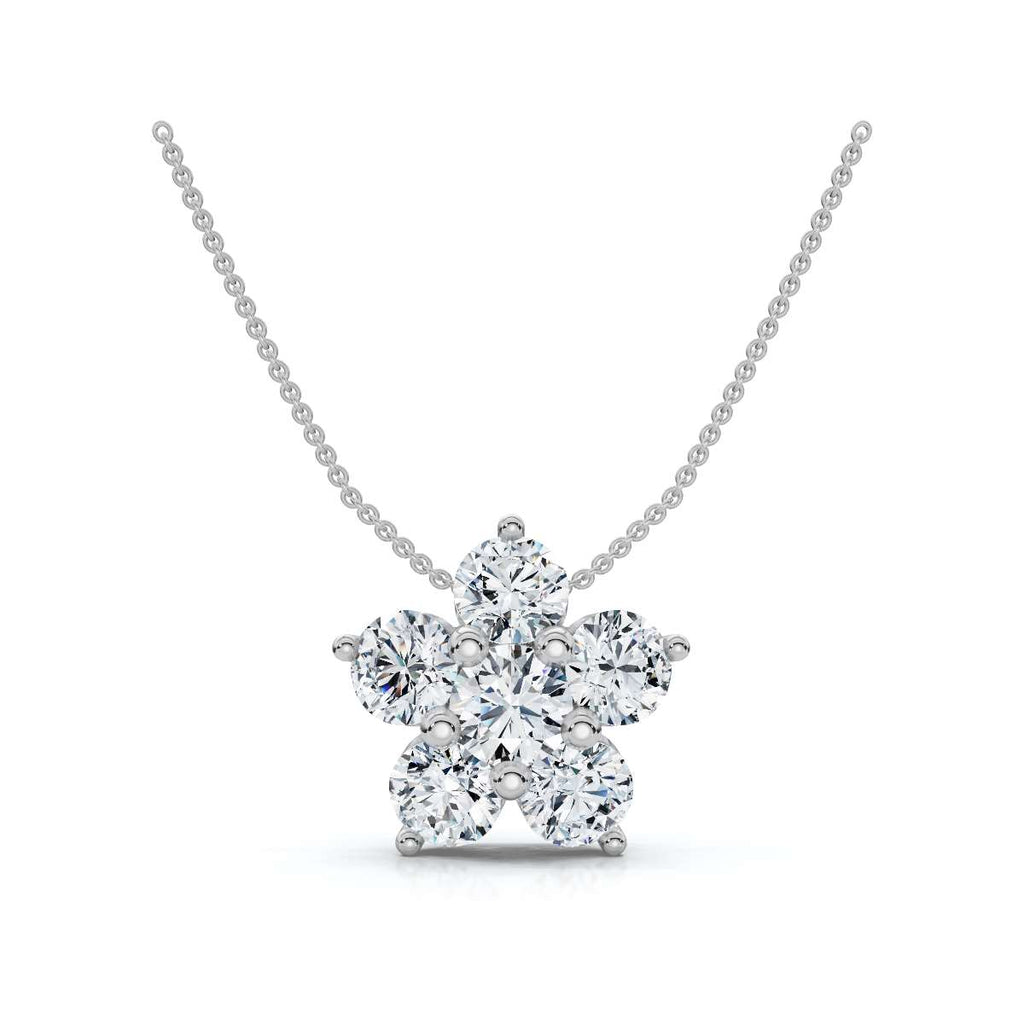 The Blossom Cluster: 1.25 CTW Five-Stone Diamond Floral Pendant 14K-18K Gold/Platinum Necklace