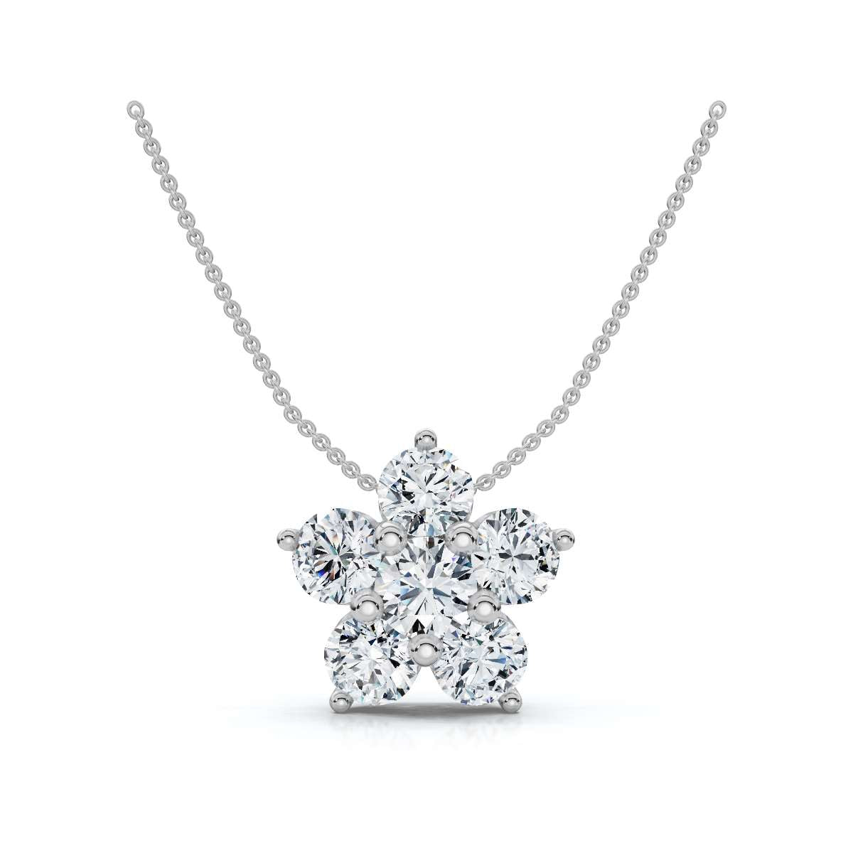 The Blossom Cluster: 1.25 CTW Five-Stone Diamond Floral Pendant 14K-18K Gold/Platinum Necklace