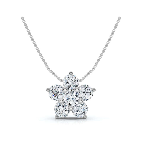 The Blossom Cluster: 1.25 CTW Five-Stone Diamond Floral Pendant 14K-18K Gold/Platinum Necklace