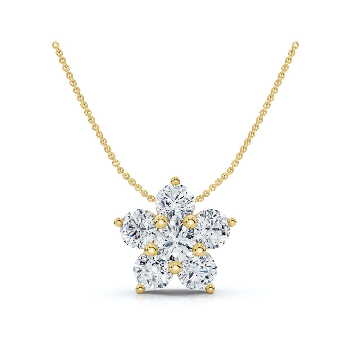 The Blossom Cluster: 1.25 CTW Five-Stone Diamond Floral Pendant 14K-18K Gold/Platinum Necklace