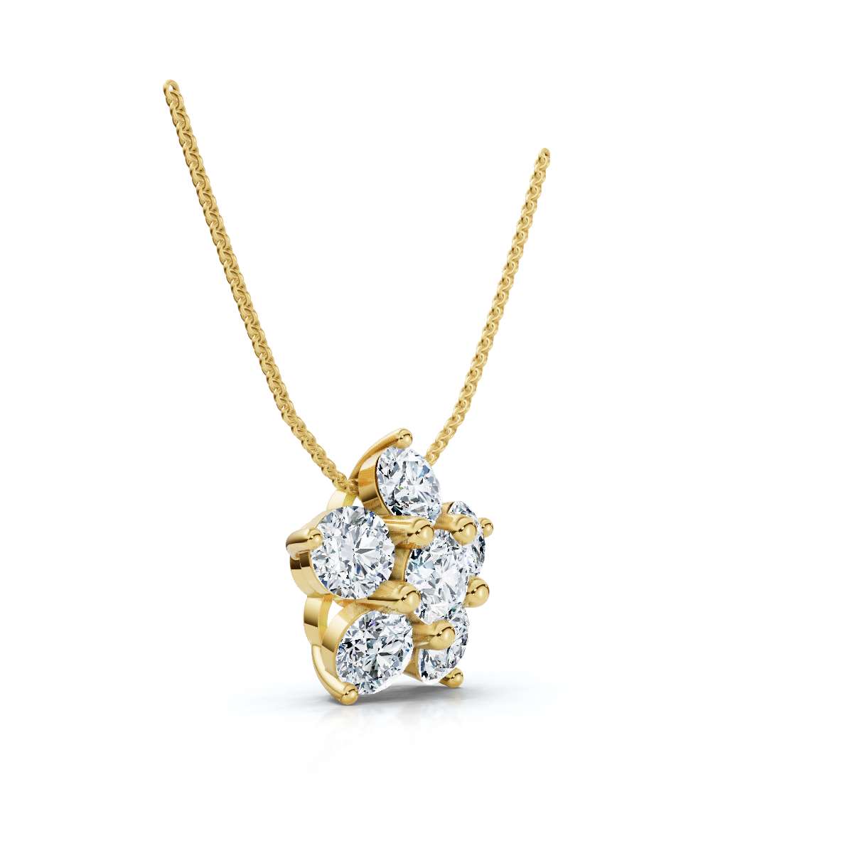 The Blossom Cluster: 1.25 CTW Five-Stone Diamond Floral Pendant 14K-18K Gold/Platinum Necklace