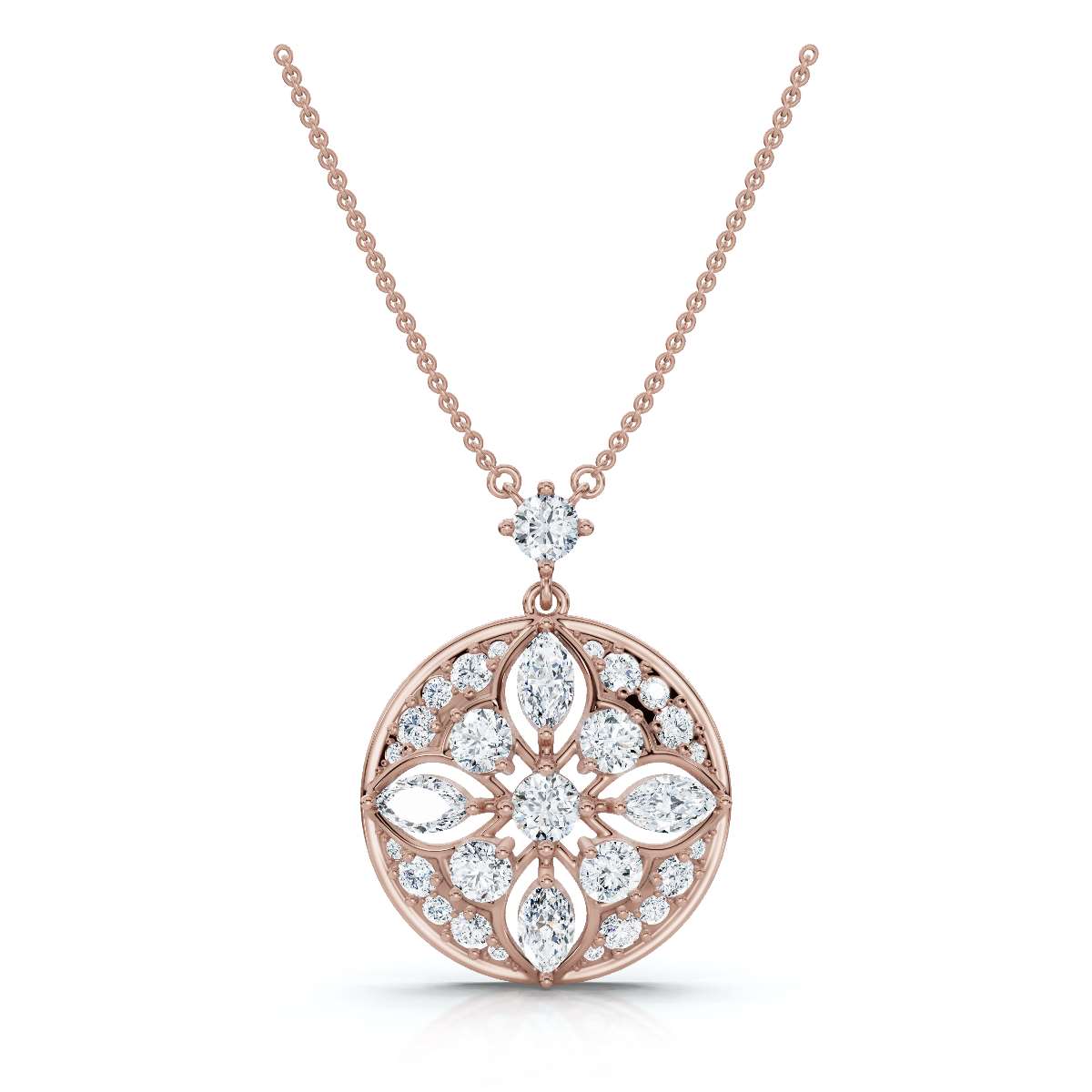 The Elysian Medallion: 2.01 CTW Mixed-Cut Lab-Grown Diamond Vintage Mandala Necklace 14K-18K Gold/Platinum