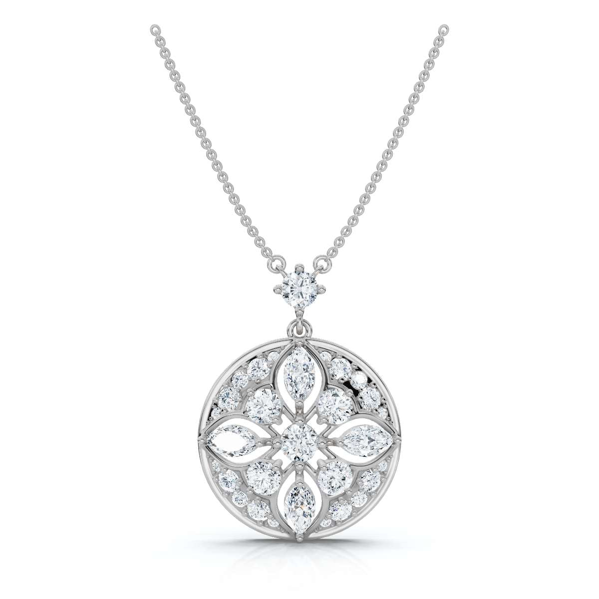 The Elysian Medallion: 2.01 CTW Mixed-Cut Lab-Grown Diamond Vintage Mandala Necklace 14K-18K Gold/Platinum