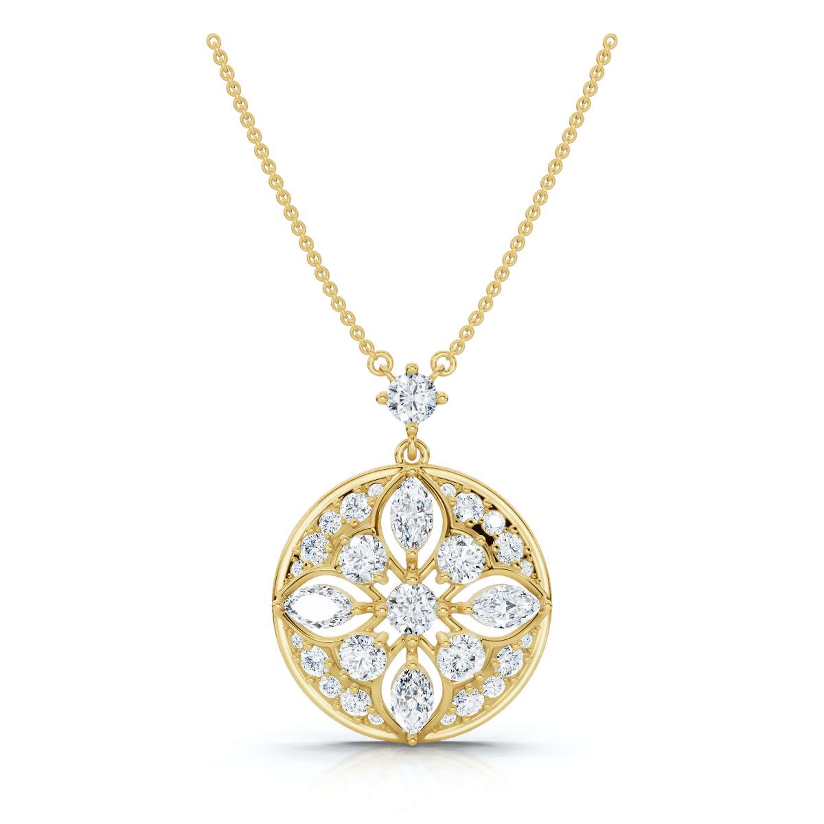 The Elysian Medallion: 2.01 CTW Mixed-Cut Lab-Grown Diamond Vintage Mandala Necklace 14K-18K Gold/Platinum