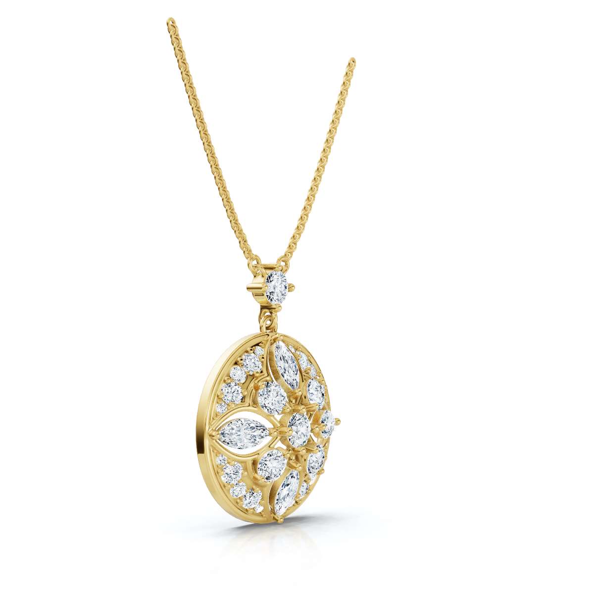 The Elysian Medallion: 2.01 CTW Mixed-Cut Lab-Grown Diamond Vintage Mandala Necklace 14K-18K Gold/Platinum
