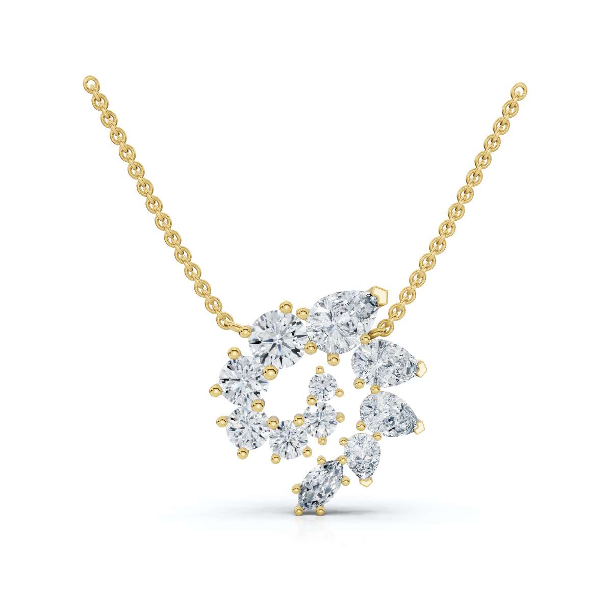 The Aurora Pendant: 2.89 CTW Multi-Shape Lab-Grown Diamond Spiral Galaxy Necklace (14K Gold/Platinum)