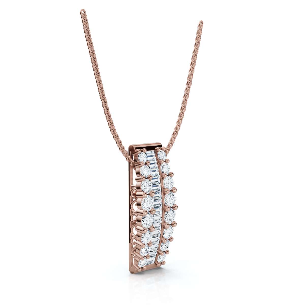 A Symphony of Contrast and Light: The 2.83 CTW Met Gala Bar Pendant 14K-18K Gold/Platinum Necklace
