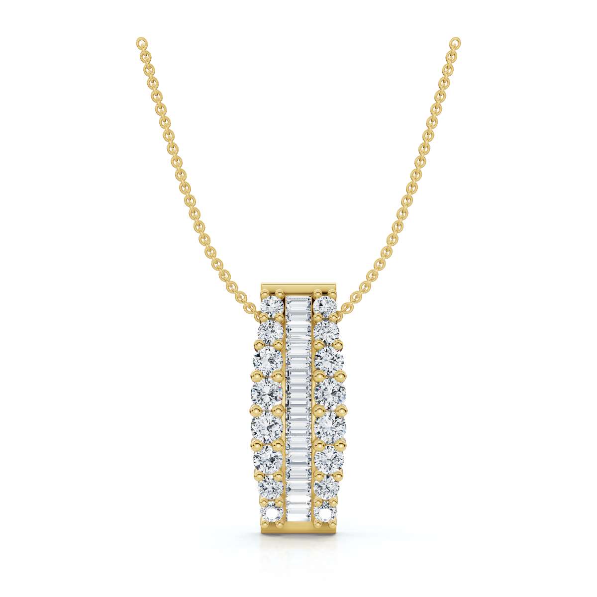 A Symphony of Contrast and Light: The 2.83 CTW Met Gala Bar Pendant 14K-18K Gold/Platinum Necklace