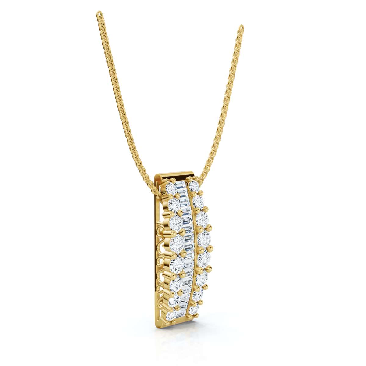 A Symphony of Contrast and Light: The 2.83 CTW Met Gala Bar Pendant 14K-18K Gold/Platinum Necklace