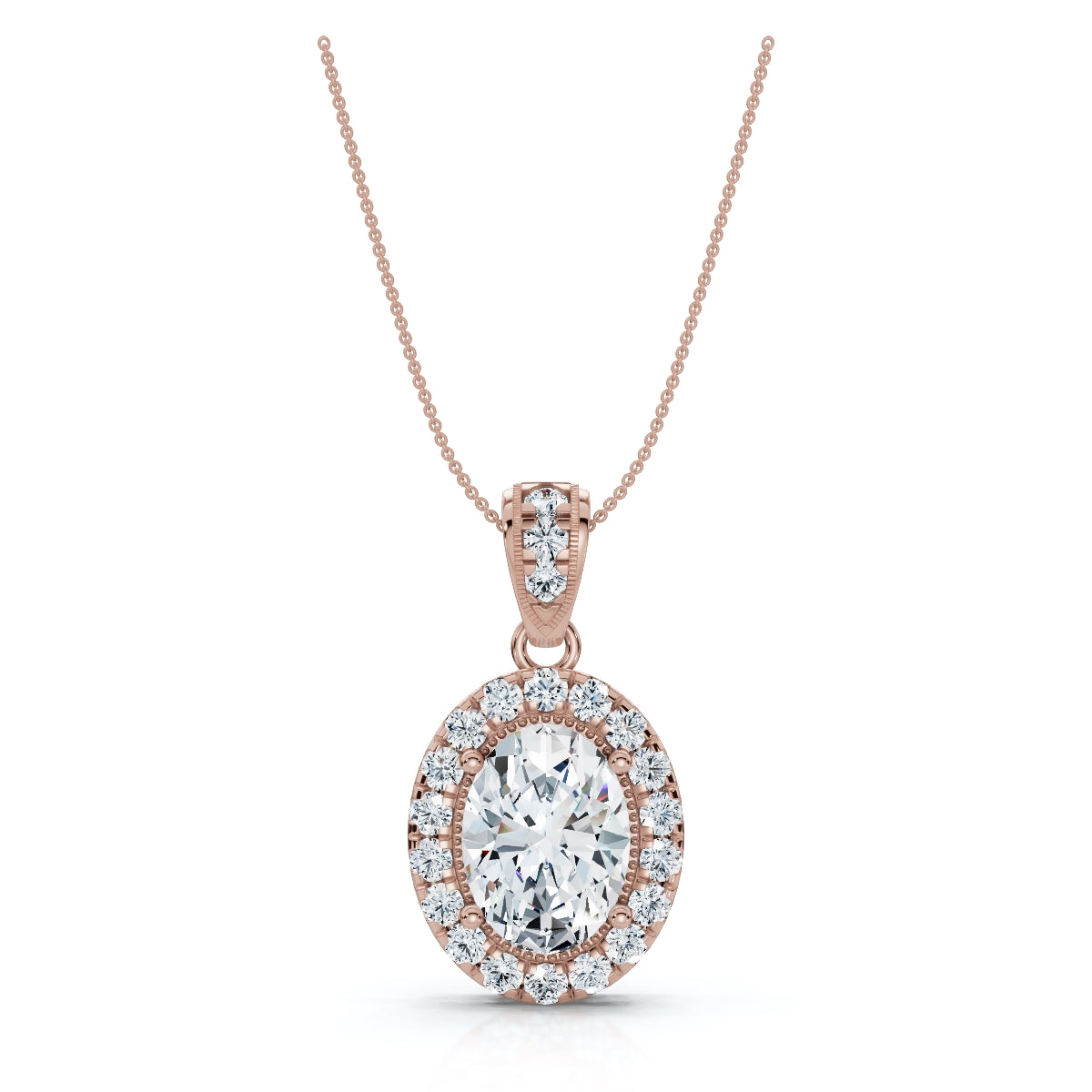 The Victoria Estate: 0.63 CTW Oval Halo & Ornate Tapered Bail Pendant 14K-18K Gold/Platinum