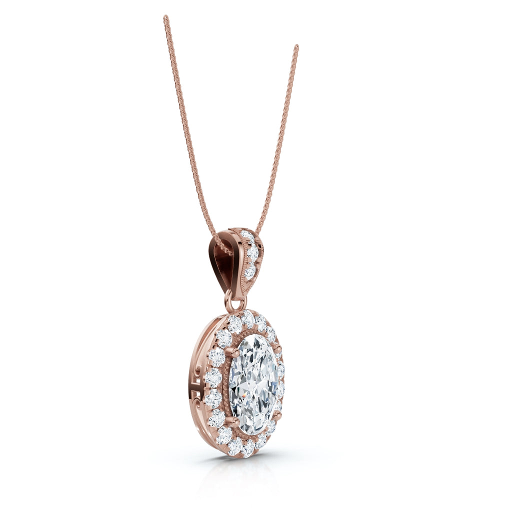 The Victoria Estate: 0.63 CTW Oval Halo & Ornate Tapered Bail Pendant 14K-18K Gold/Platinum
