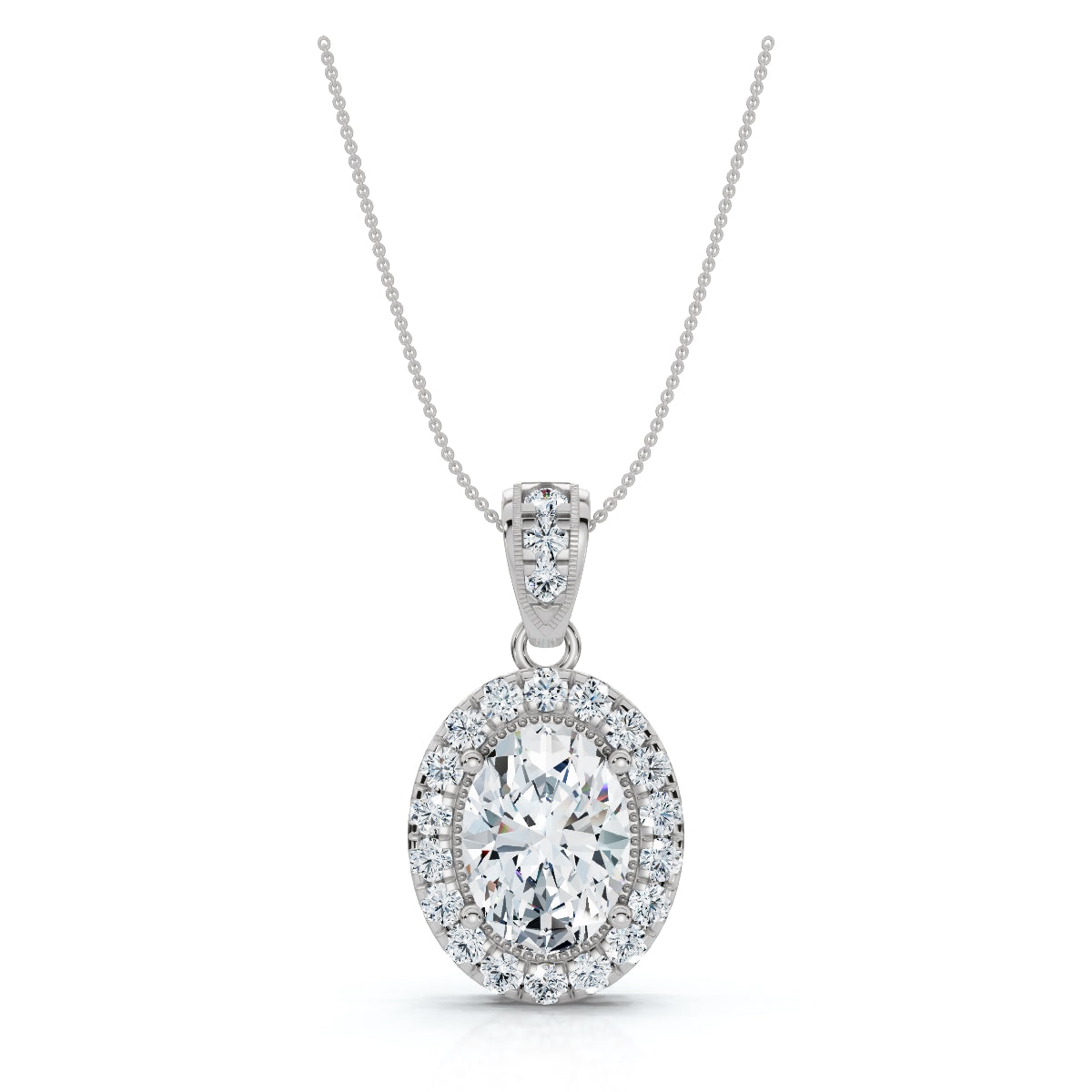 The Victoria Estate: 0.63 CTW Oval Halo & Ornate Tapered Bail Pendant 14K-18K Gold/Platinum