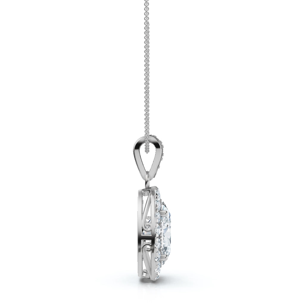 The Victoria Estate: 0.63 CTW Oval Halo & Ornate Tapered Bail Pendant 14K-18K Gold/Platinum