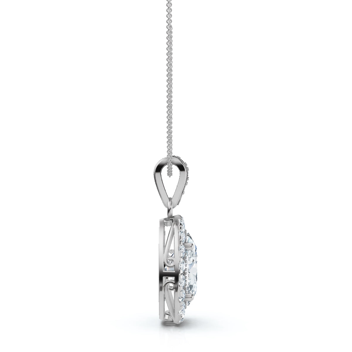 The Victoria Estate: 0.63 CTW Oval Halo & Ornate Tapered Bail Pendant 14K-18K Gold/Platinum