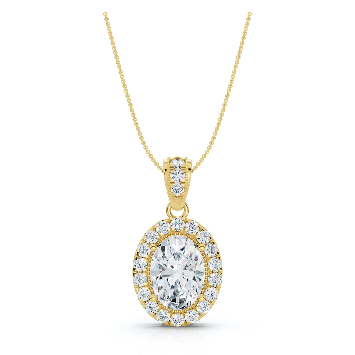 The Victoria Estate: 0.63 CTW Oval Halo & Ornate Tapered Bail Pendant 14K-18K Gold/Platinum