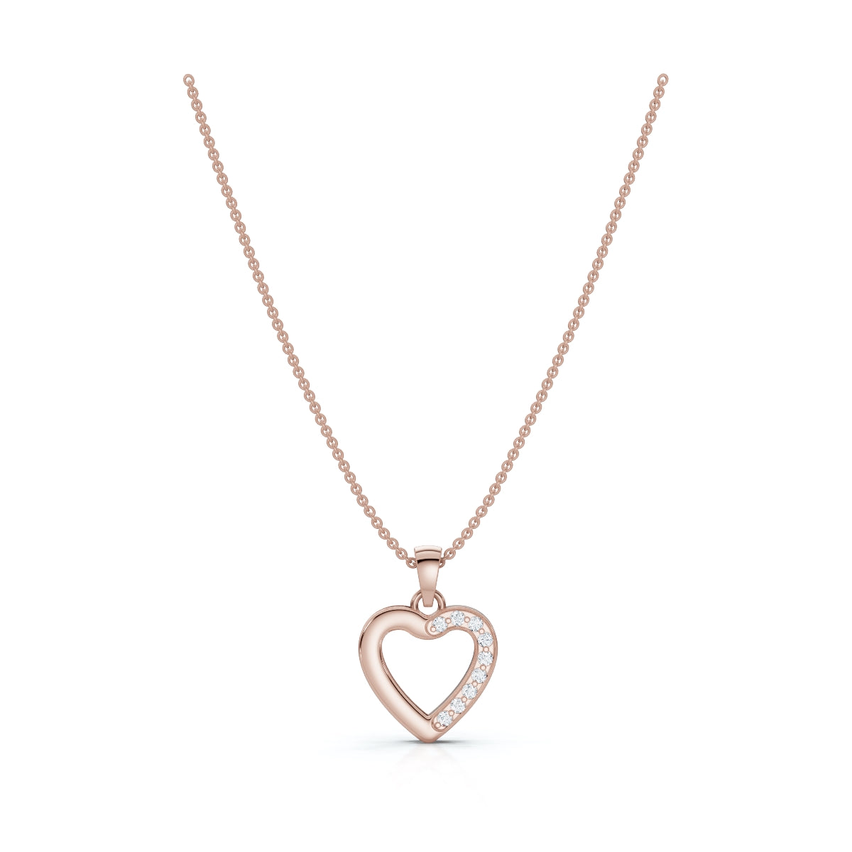 The Amora Pendant: Minimalist Asymmetrical Pavé Lab-Grown Diamond Heart Necklace 14K-18K Gold/Platinum