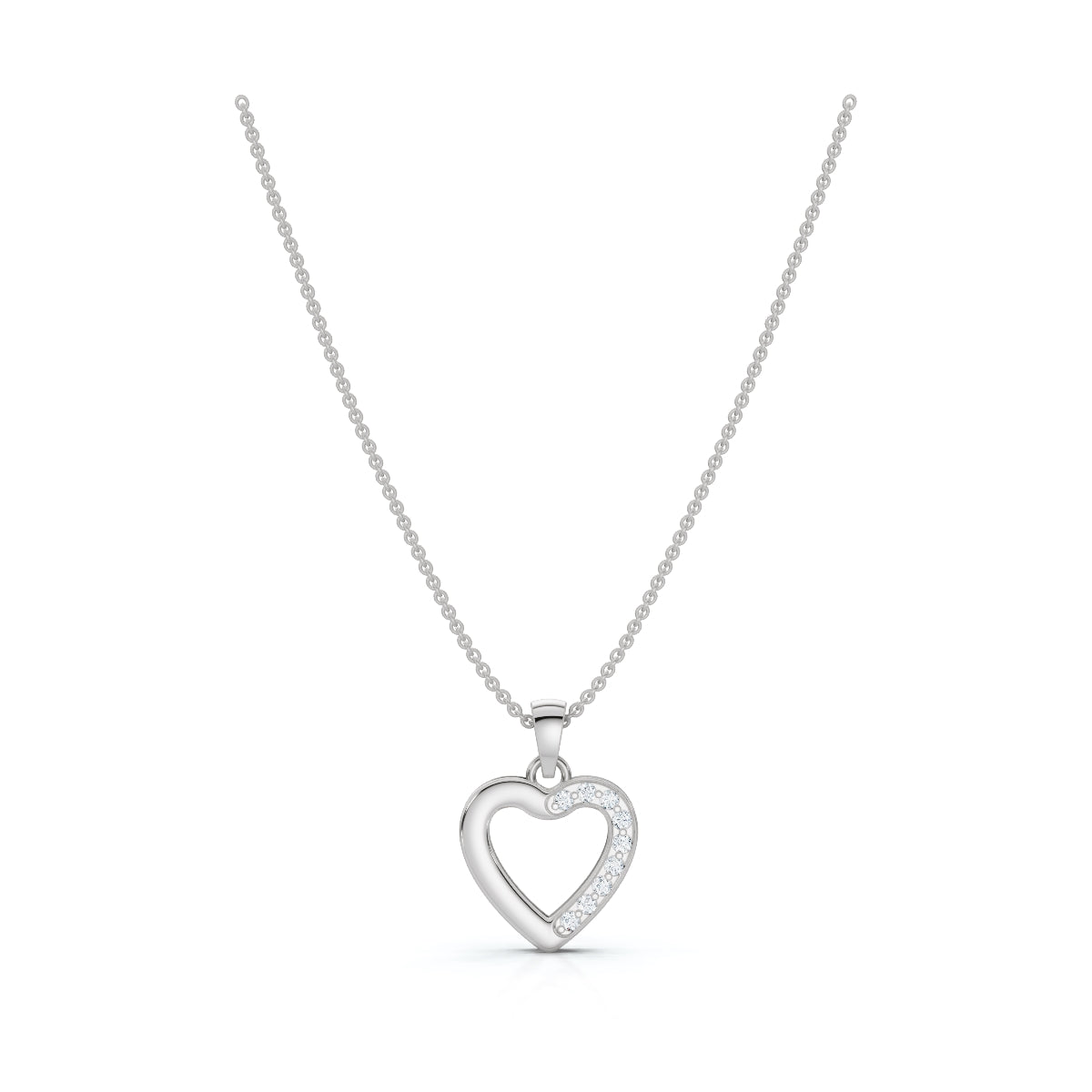 The Amora Pendant: Minimalist Asymmetrical Pavé Lab-Grown Diamond Heart Necklace 14K-18K Gold/Platinum
