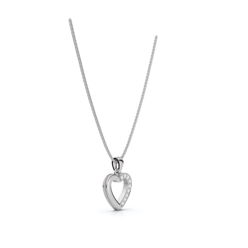 The Amora Pendant: Minimalist Asymmetrical Pavé Lab-Grown Diamond Heart Necklace 14K-18K Gold/Platinum