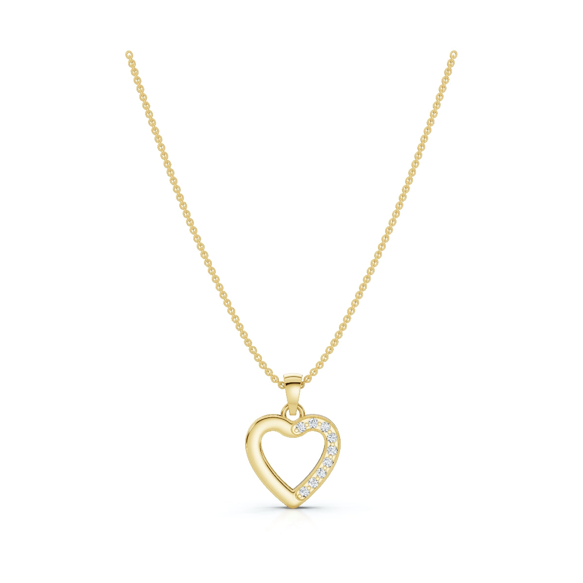 The Amora Pendant: Minimalist Asymmetrical Pavé Lab-Grown Diamond Heart Necklace 14K-18K Gold/Platinum