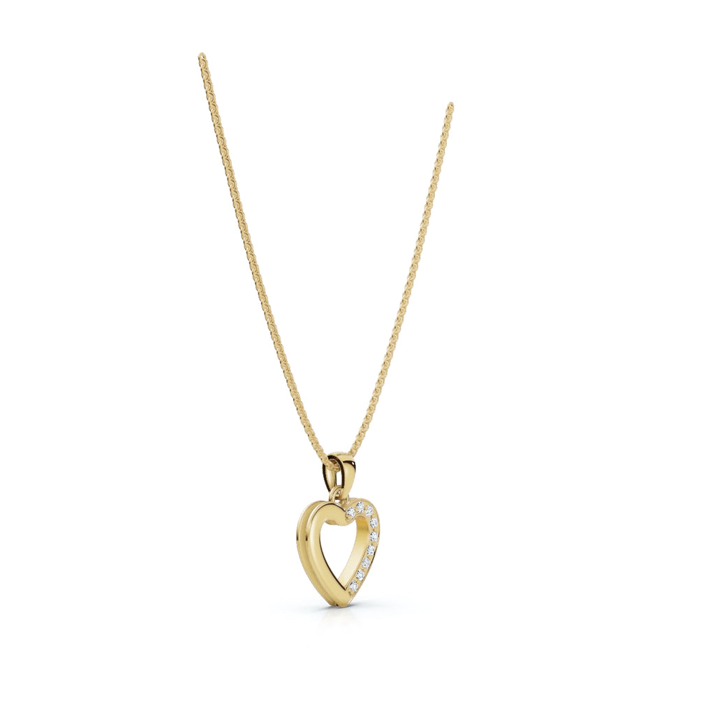 The Amora Pendant: Minimalist Asymmetrical Pavé Lab-Grown Diamond Heart Necklace 14K-18K Gold/Platinum