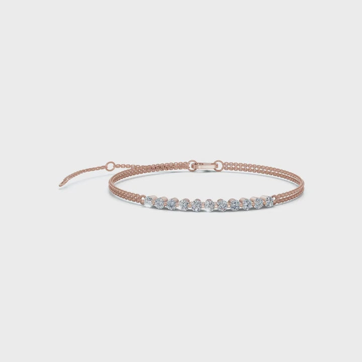 The Stella Arc: 0.88 CTW Round Lab-Grown Diamond Multi-Strand Adjustable Bar Bracelet Gold/Platinum