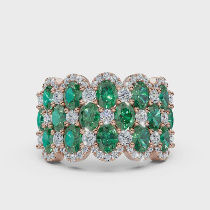 2.84 CTW Fancy Vivid Green and White Diamond Statement Band in 14K Rose Gold Ring