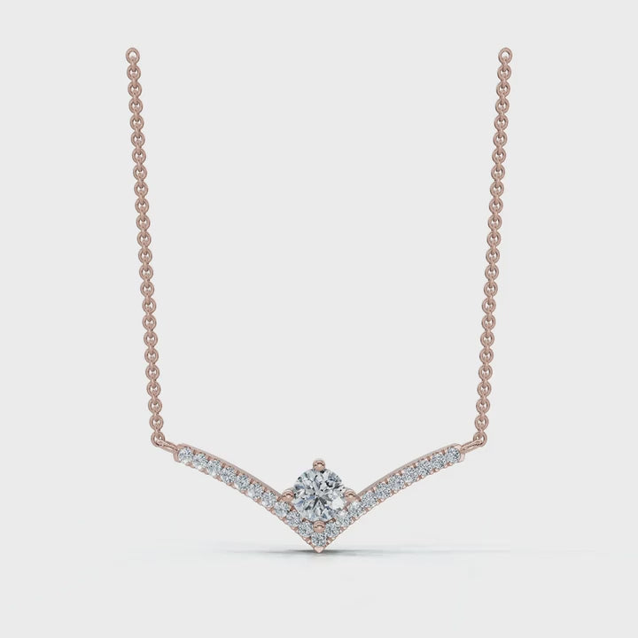 The Siren Chevron: 0.23 CTW Floating Solitaire V-Necklace 14K-18K Gold/Platinum