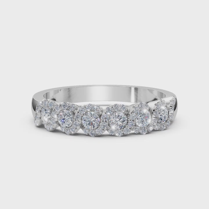 The Serpentine Symphony: 0.76 CTW Entwined Multi-Halo Diamond Band in 14K White Gold Ring