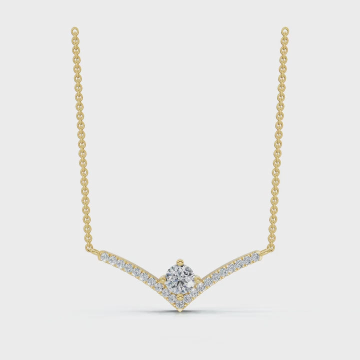 The Siren Chevron: 0.23 CTW Floating Solitaire V-Necklace 14K-18K Gold/Platinum